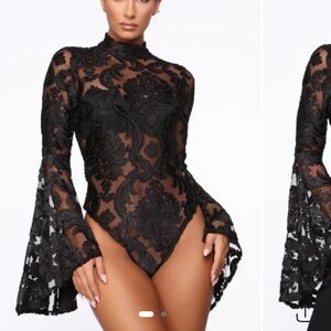 Fashion Nova Black Lace Bodysuit